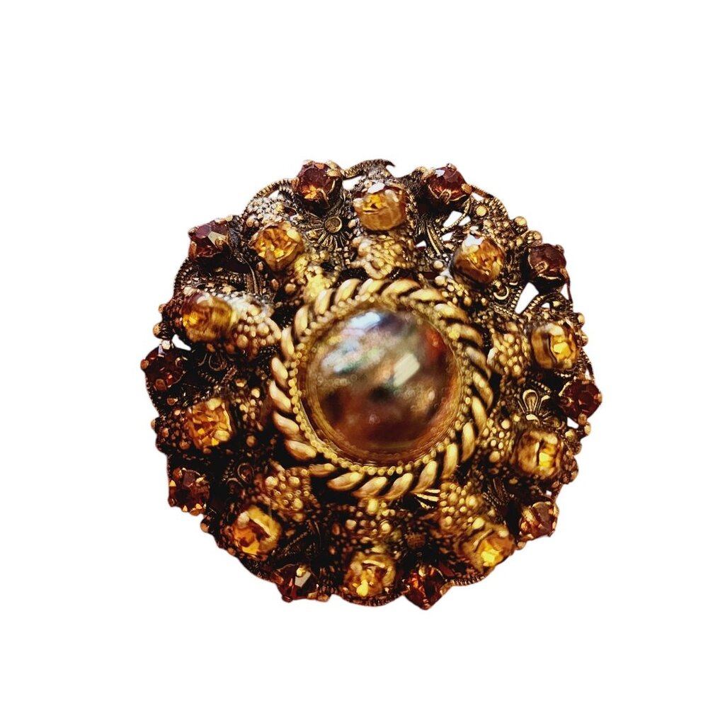 Beautiful Signed W Germany Murano Cab Center Rhinestone Brooch (A5961)